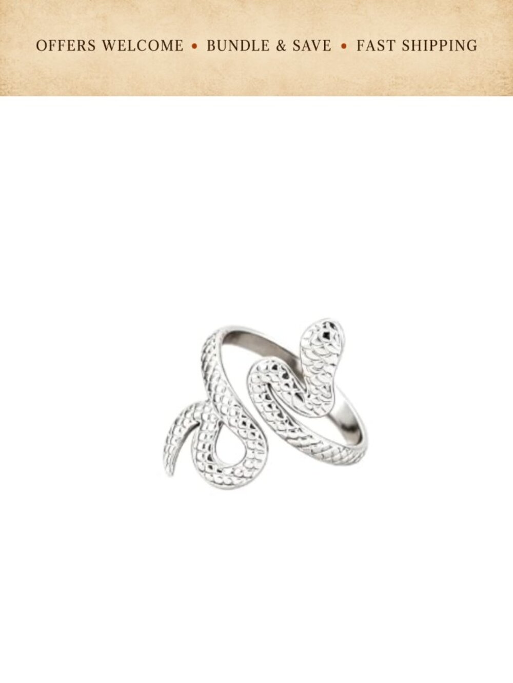 Gold Plated Stainless Steel Snake Ring Adjustable Open Band Statement Ring
